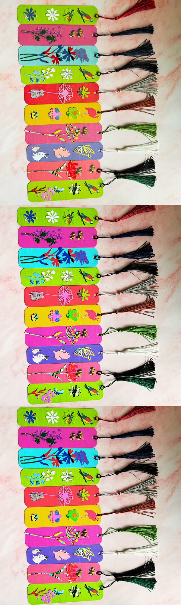 Colourful bookmarks with tassels