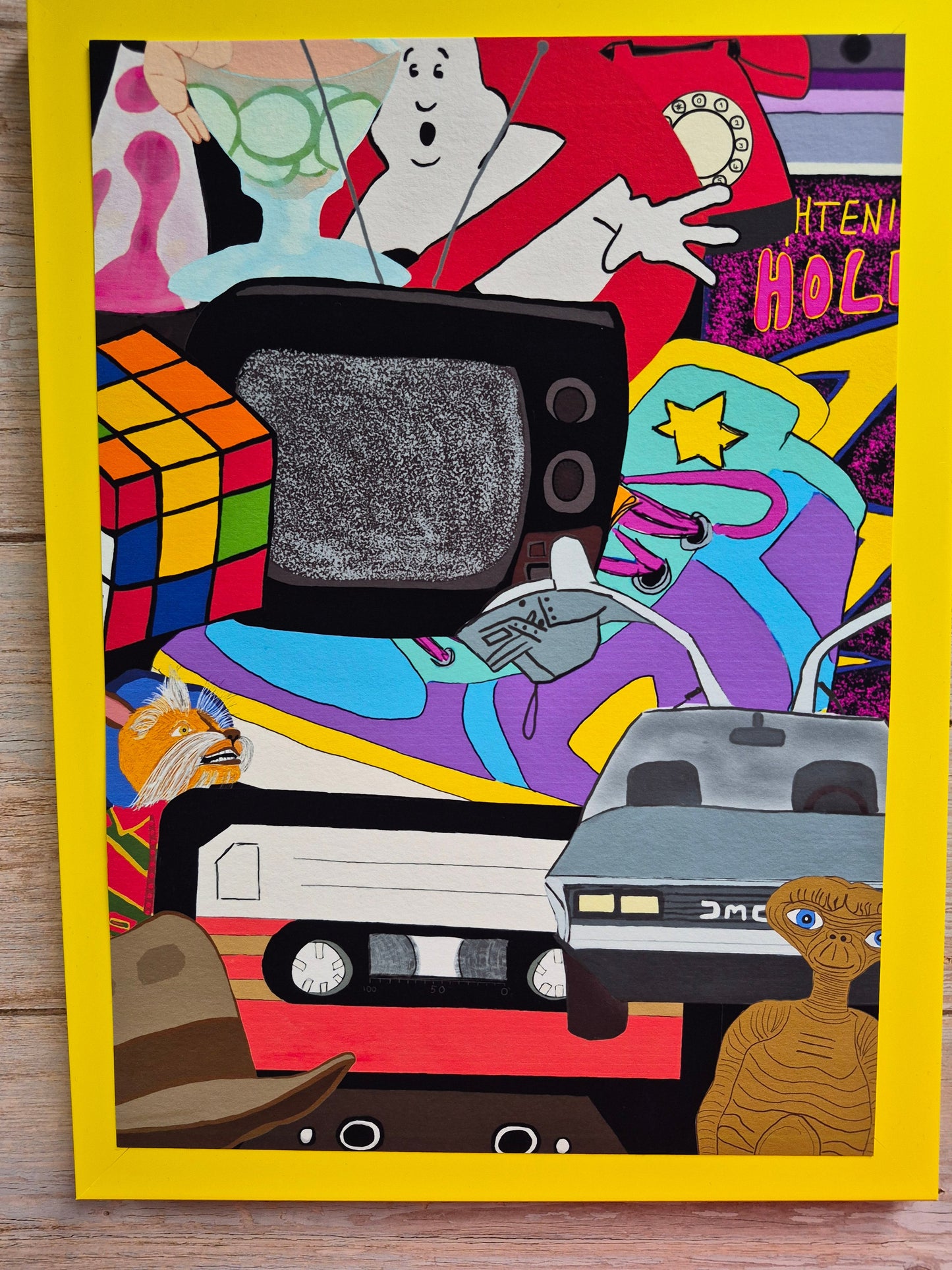 80s collage print featuring iconic 80s memorabilia 