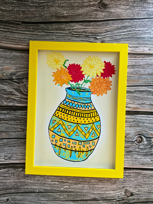 Yellow framed vase of flowers print