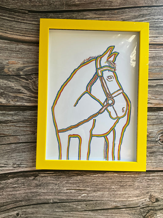 Horse art print - rainbow  outline