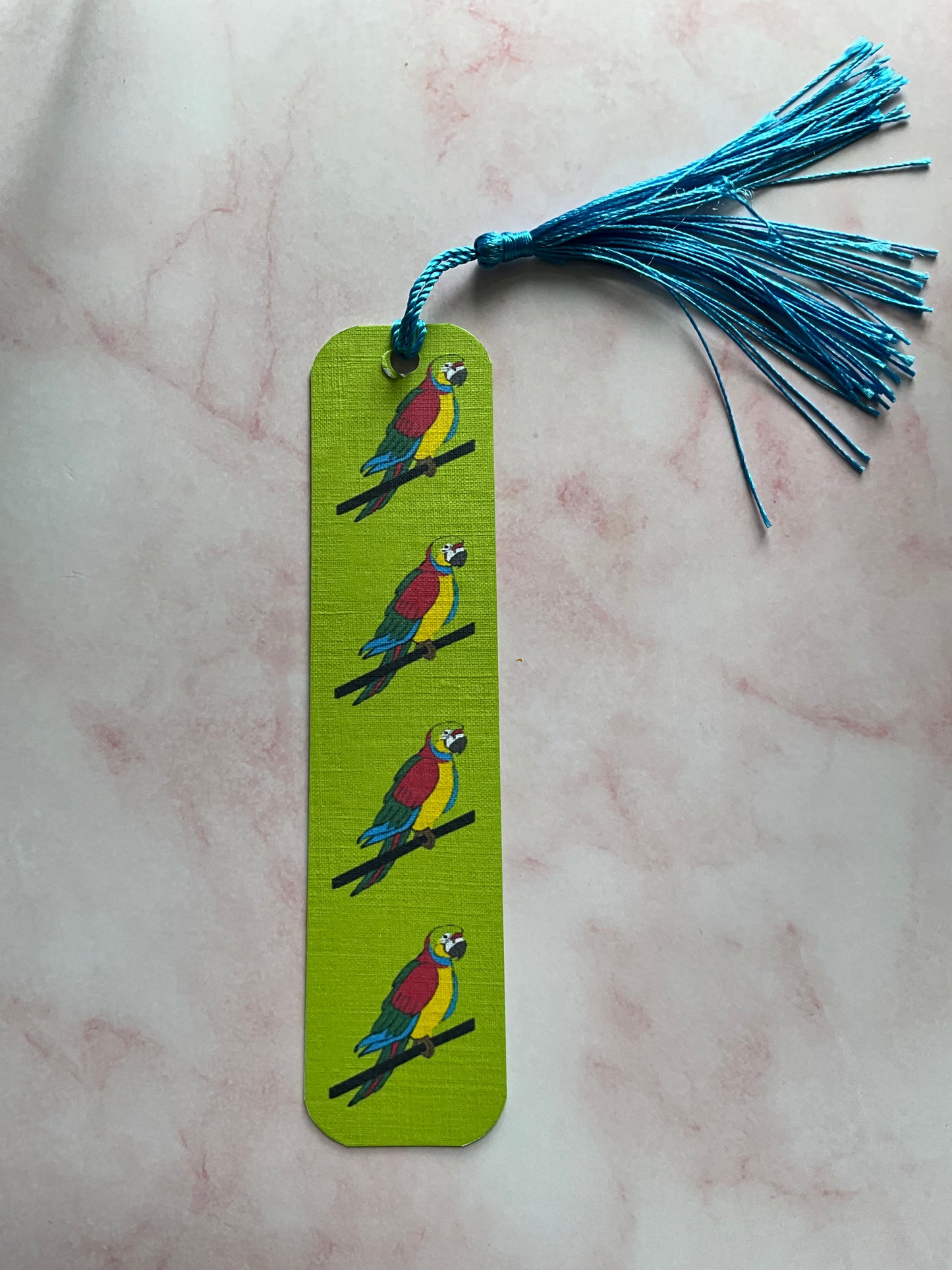 “The Parrot” - green parrot print bookmark | Handmade bird bookmark