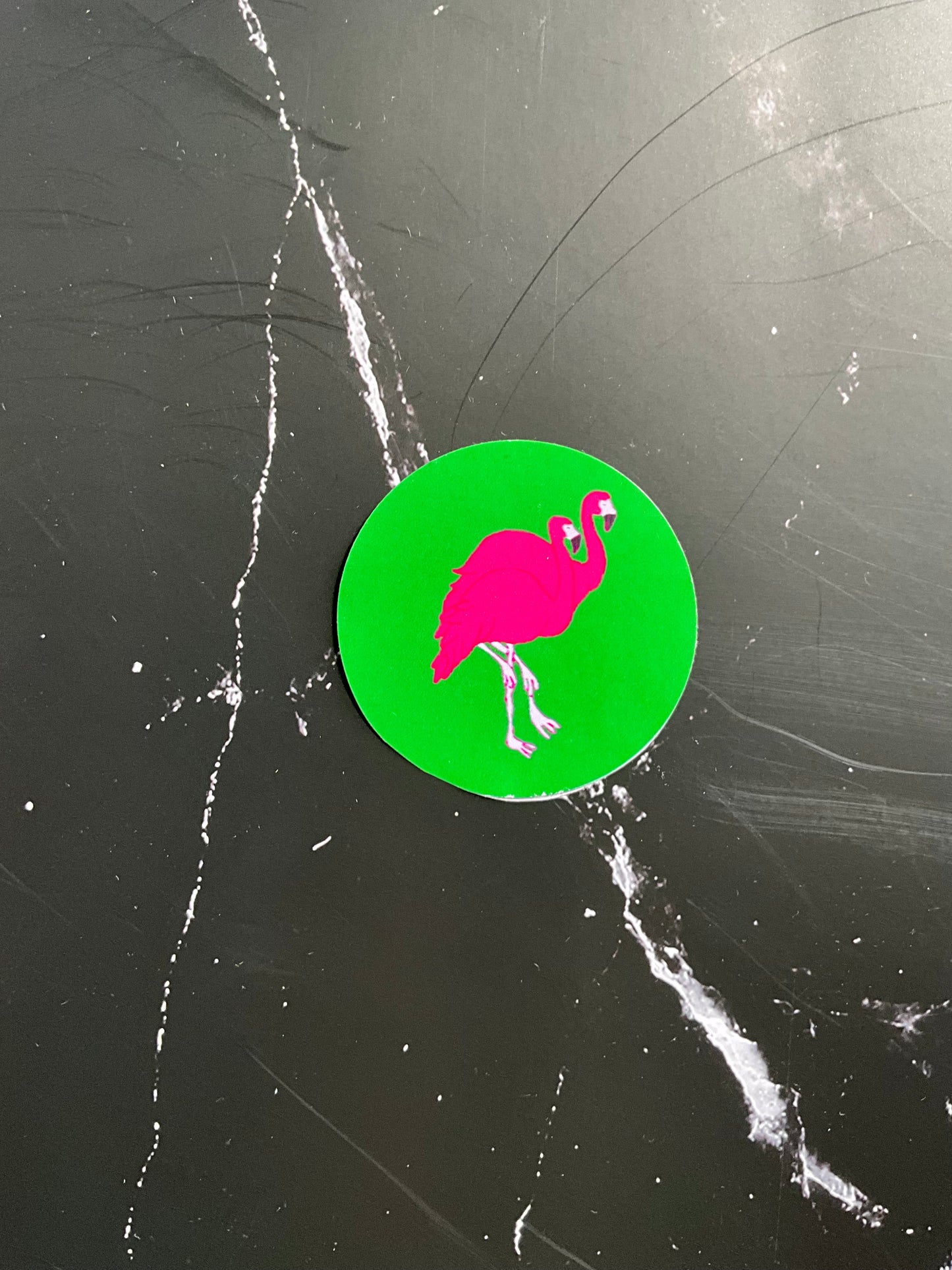 “Pink flamingo” - vibrant round vinyl sticker 5cm x 5xm
