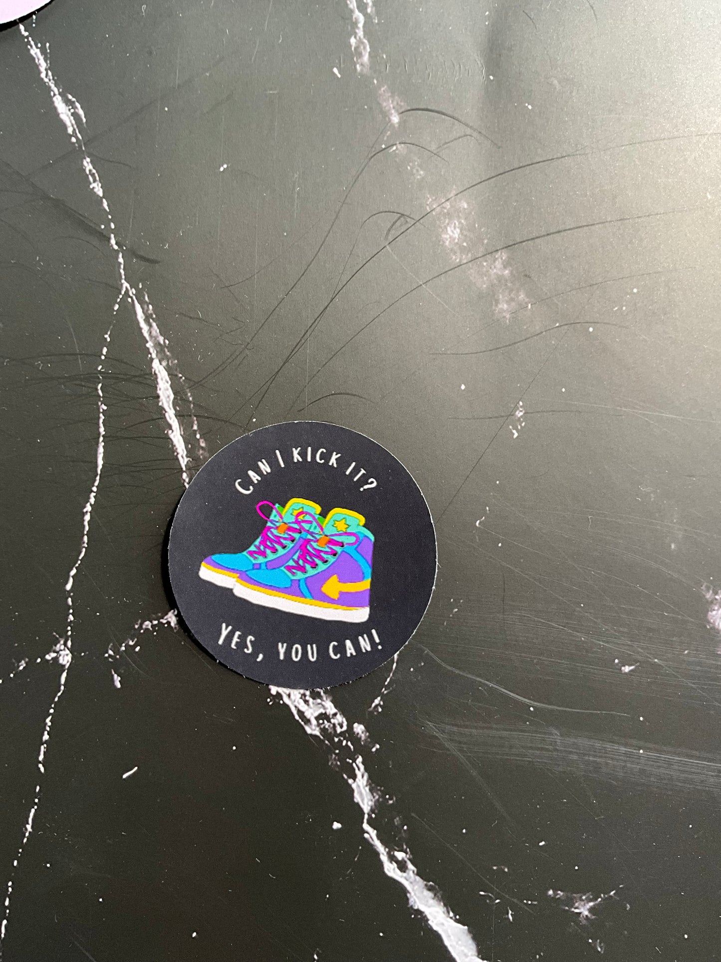“Can I kick it? Yes, you can!” - retro 80’s vinyl sticker