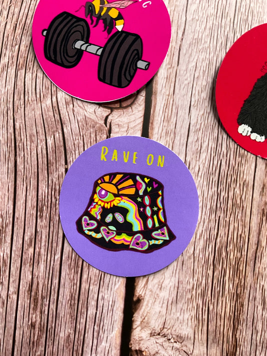 Purple bucket hat round vinyl sticker - 80s nostalgia sticker