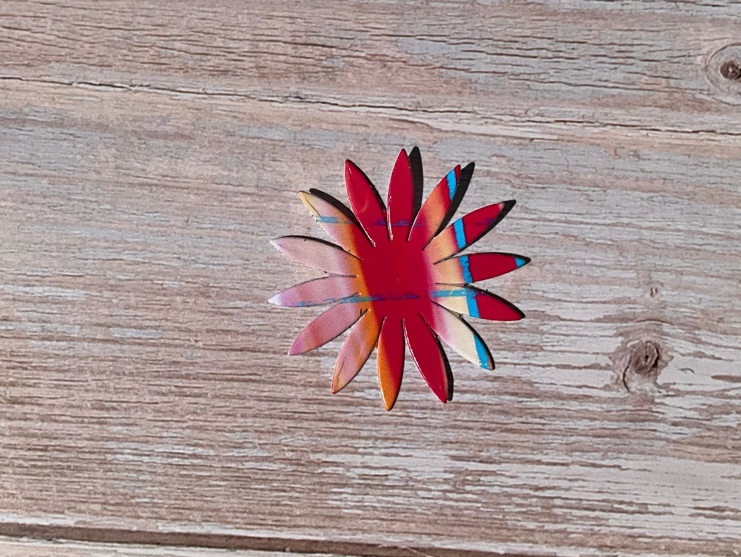 Colourful sunflower vinyl sticker on wooden background