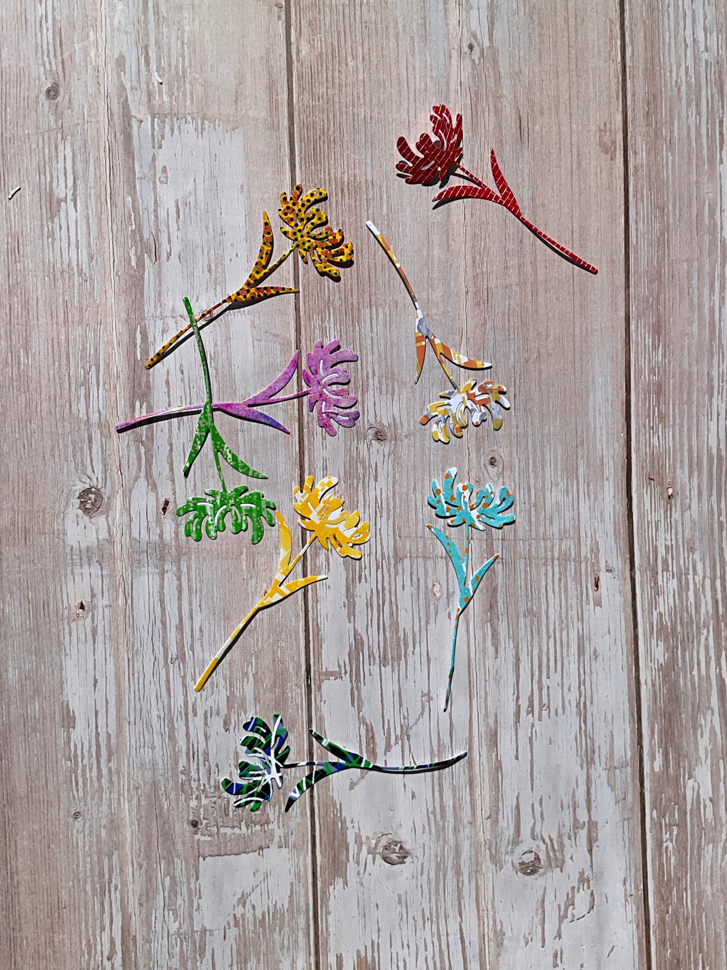Colourful patterned dandelion shaped vinyl cut stickers