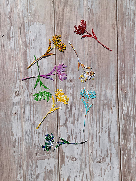Colourful patterned dandelion shaped vinyl cut stickers