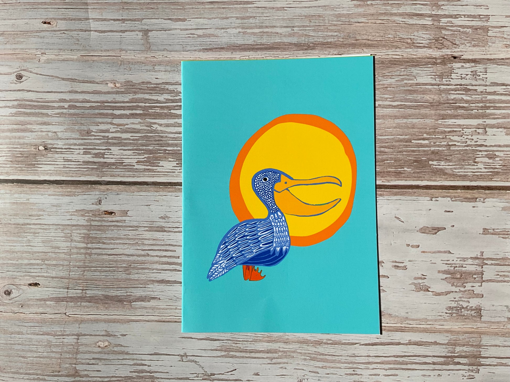 Pelican design greetings card, hand illustrated mini print 