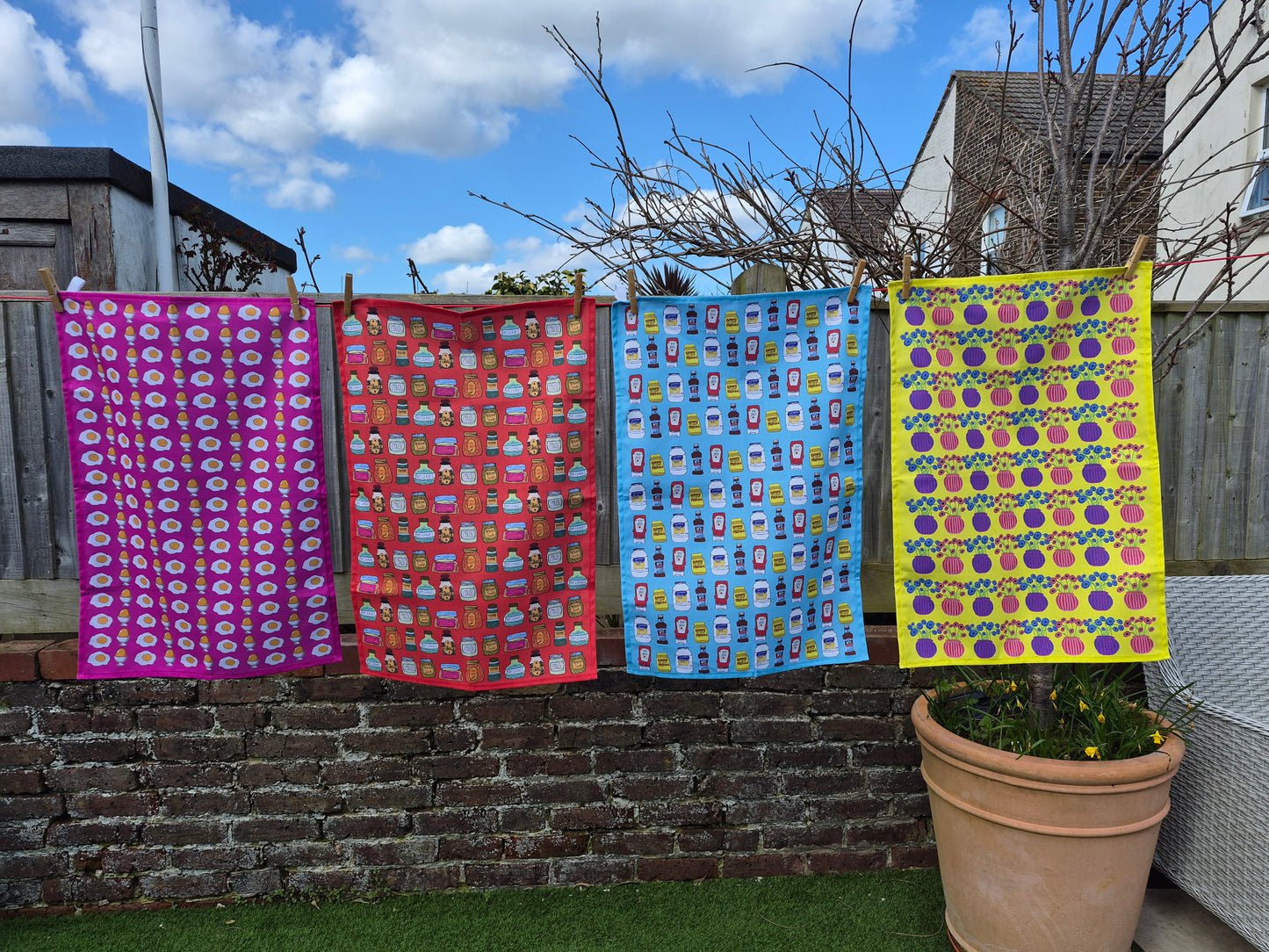 colourful patterned tea towels on line