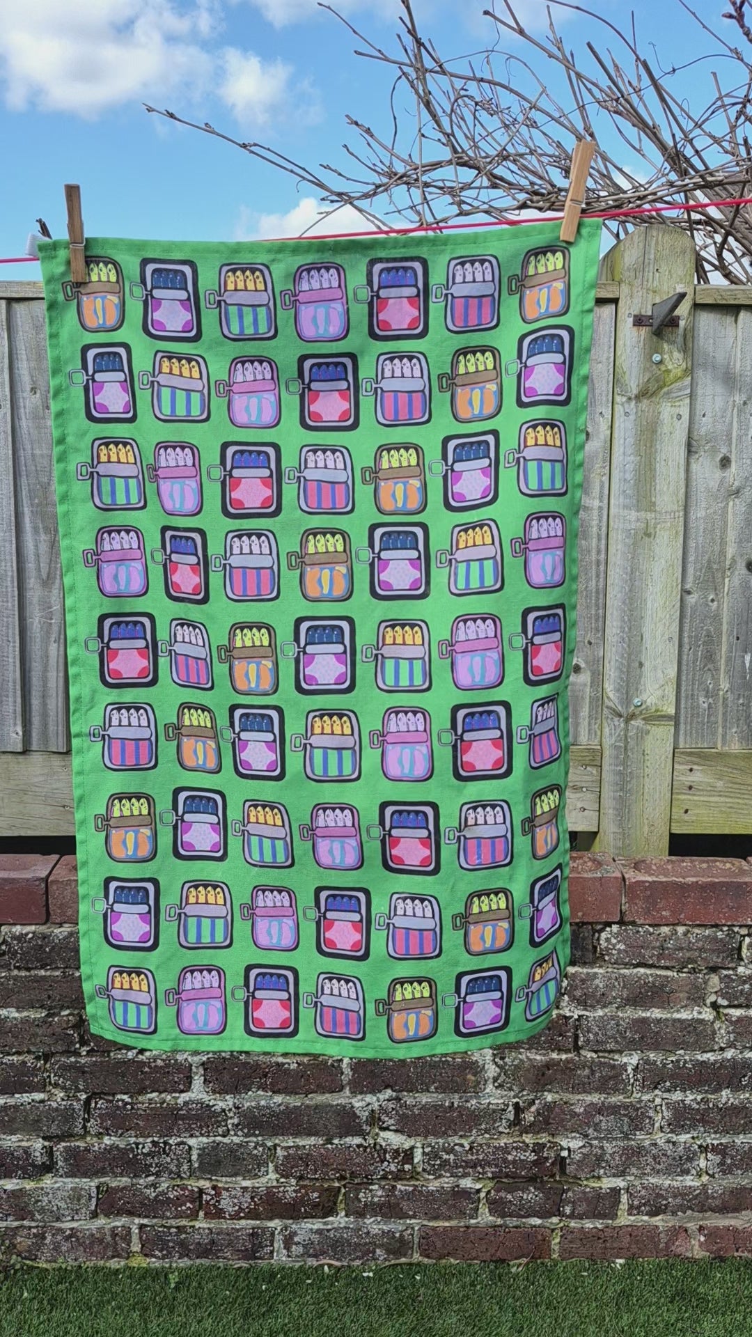 Mackerel print tea towel video